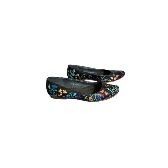 Camper Black Leather Colourful Embroidered Floral Print Flats - Women’s Size 36 - Picture 2 of 9